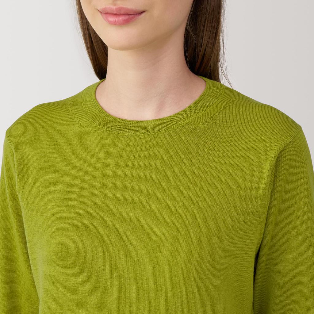 MUJI Washable Wool Crew Neck Light Size S Women's High-Gauge Sweater, Green, (BAC11A4A)