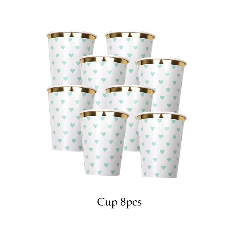 Mint Green Gold Disposable Tableware Party Napkins Paper Plates Straw Cup Kids Birthday Party Supplies Favor Wedding Decoration