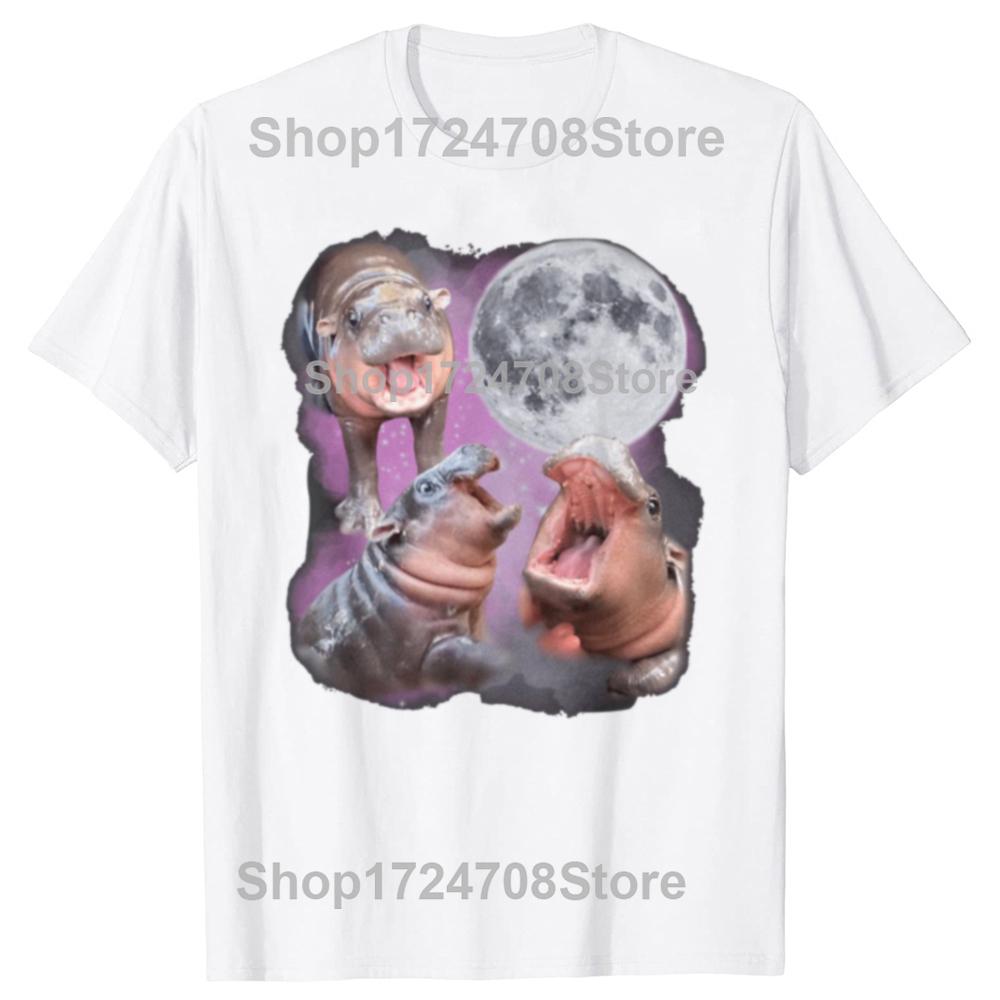 Funny Moo Deng With The Moon Graphic Tshirts Men Womens Fashion Casual Tshirt 100 Cotton Loose Oversized T Shirt