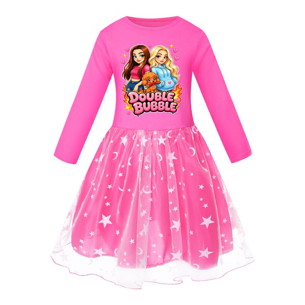 Girls Printed Star Skirt Rainbow Lace Dress 5902