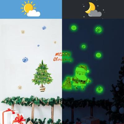 Fröhliche Weihnachten Leuchtende Weihnachtsmann Wandaufkleber für Kinderzimmer Fenster Schneeflocken Aufkleber Festival Leuchten im Dunkeln Schlafzimmer Dekor