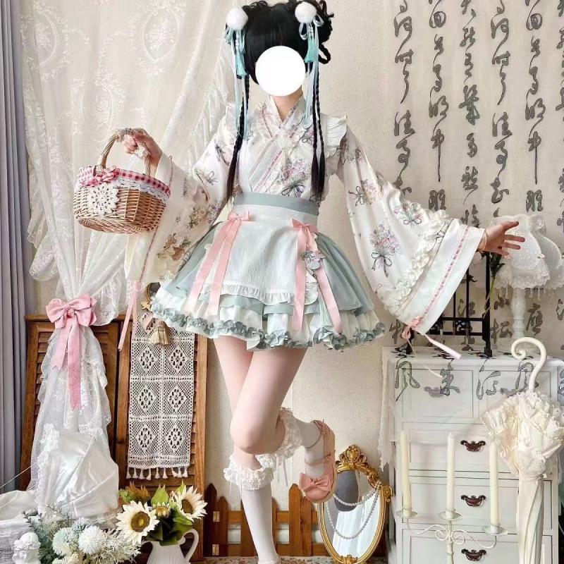 Summer Lolita Hanfu Maid Costume: Cross-Collar Dress & Han Element Short Skirt for Women