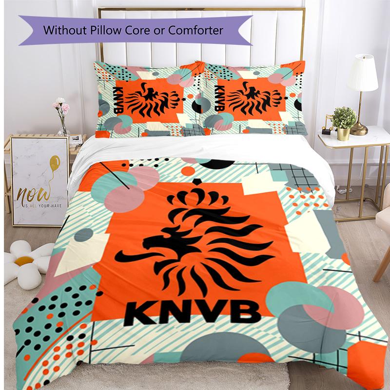 Netherlands Football Printed Bedding 3 Piece Set Cozy Breathable Bed Cover Set as Housewarming Holiday Gift