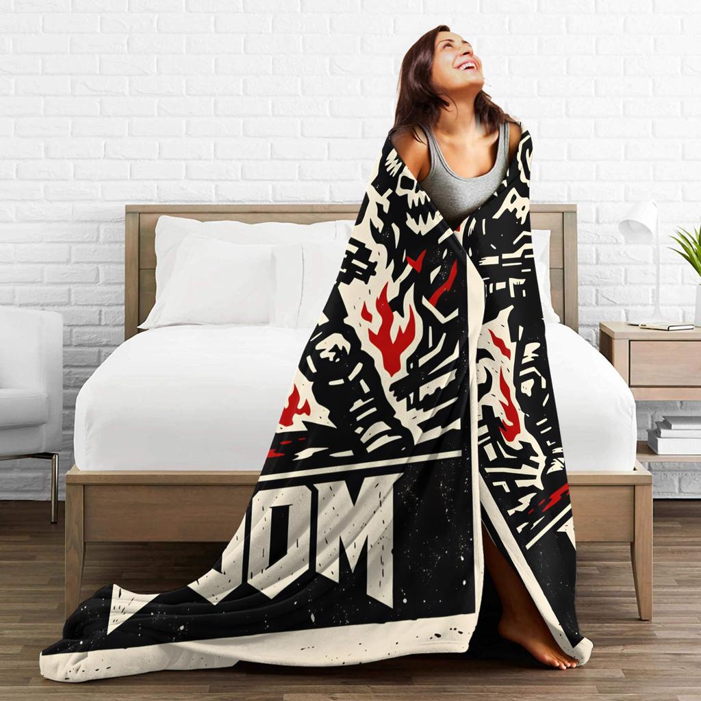 Doom Slayer Gaming Flannel Blanket Super Warm Bedding Throws For Outdoor Travel Office Novelty Bedspread Sofa Bed Cover