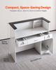 Reception Desk, 127.5cm Rectangular Front Counter Table, Modern Office Reception Desk with Light Strip, 3 Drawers & Storage Cabinets, Retail Counter