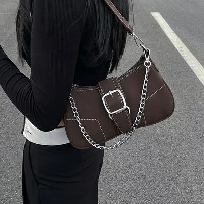 Nubuck Leather Underarm Bags for Women Korean Vintage Chains Crossbody Shoulder Bags  New Temperament Versatile Handbags