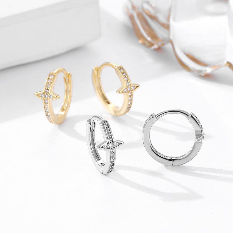 

S925 Sterling Silver Star Ear Cuffs for Women with Diamond Row - Niche Light Luxury Earrings 925 Sterling Silver золотой