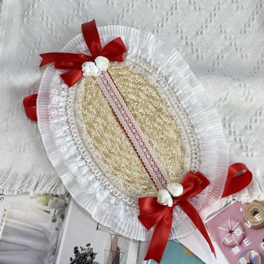 Ruffle Lace Beach Hat Flat Top Hat  for Elegant Tea Party Princess Beach Outdoor Travel