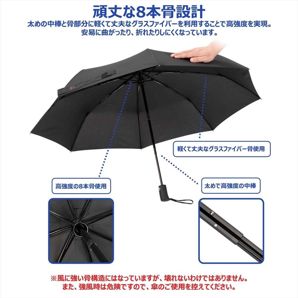 Ogawa Large Size Folding Automatic Super Water Easy To Easy To 8 Japanese SUI 53368 Umbrella, Navy, One-Touch Open/Close, Black, Durable, Repellent,