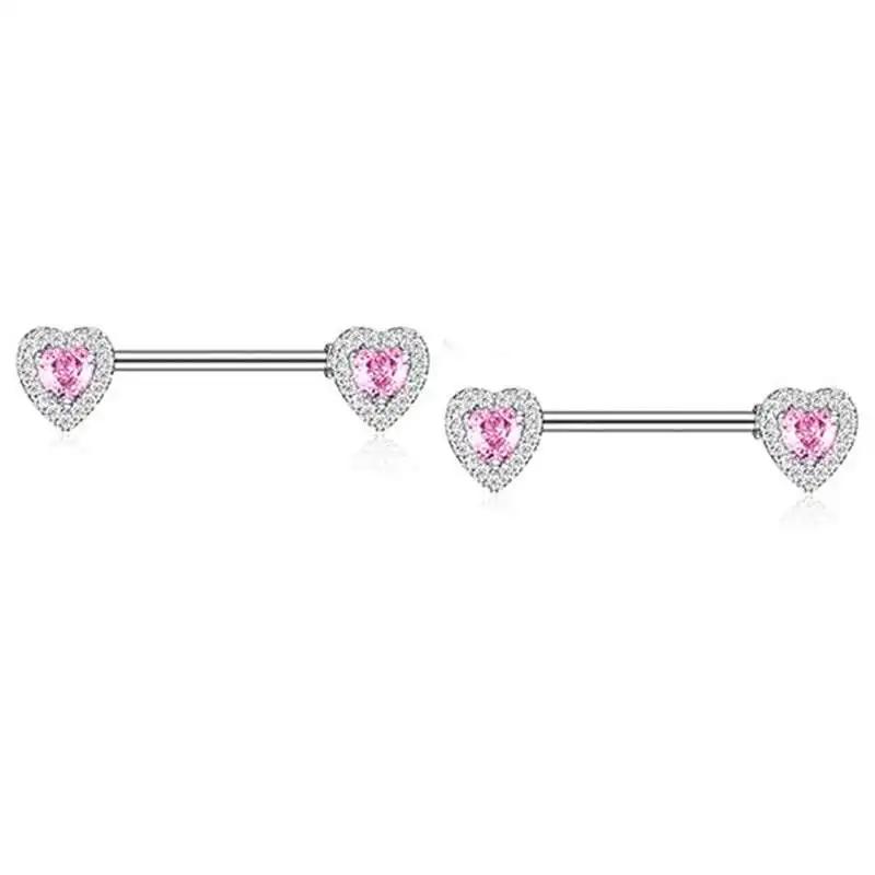 Rosa Herz Brustwarzenpiercing Stange Set Glänzende Kristall Brustwarzenringe Großpackung Für Frauen Blume Brustwarzen Schmuck Packung Piercing Teton Mengen