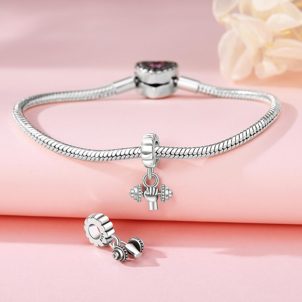 Original Copper Charms Luxury Strength Dumbbell Pendant Beads Fit Bracelet Diy Women Making Delicate Gift