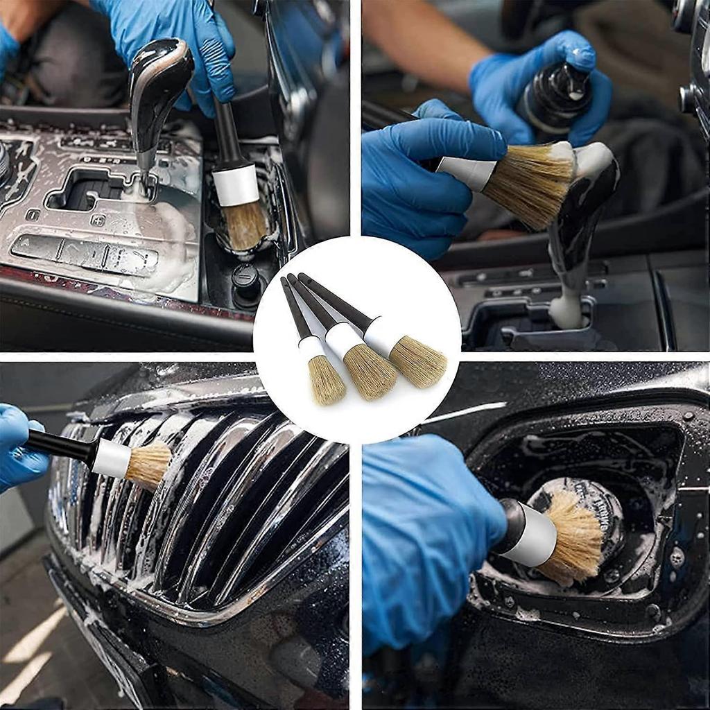 Detail Boars Hair Ultra Soft Car Detail Brushes Car Detailing Brush - Different Sizes NO Metal Brush Parts for Cleaning Interior Upholstery, Air Vents