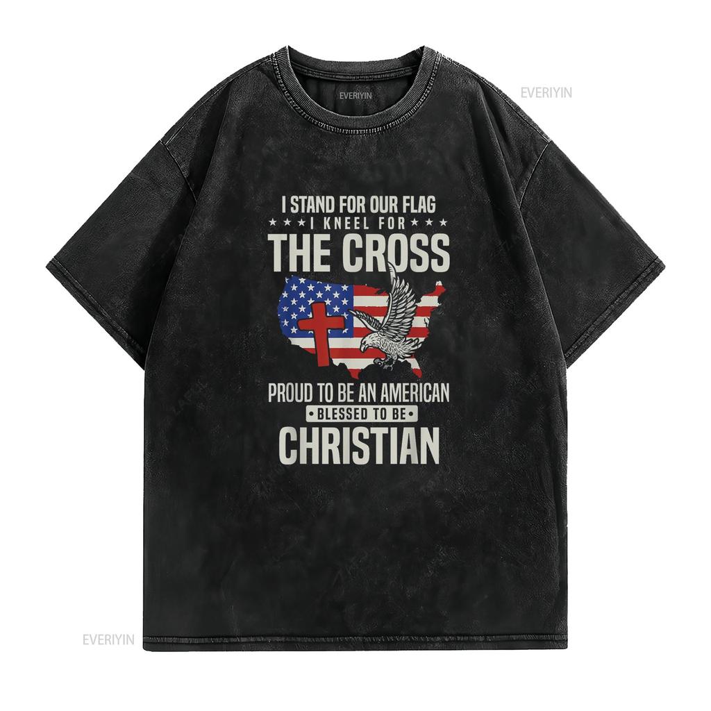 I Proudly Stand For The Flag And Kneel Cross T Shirt vintage Washed Soft Slightly Stretched Versatile fashion Casual