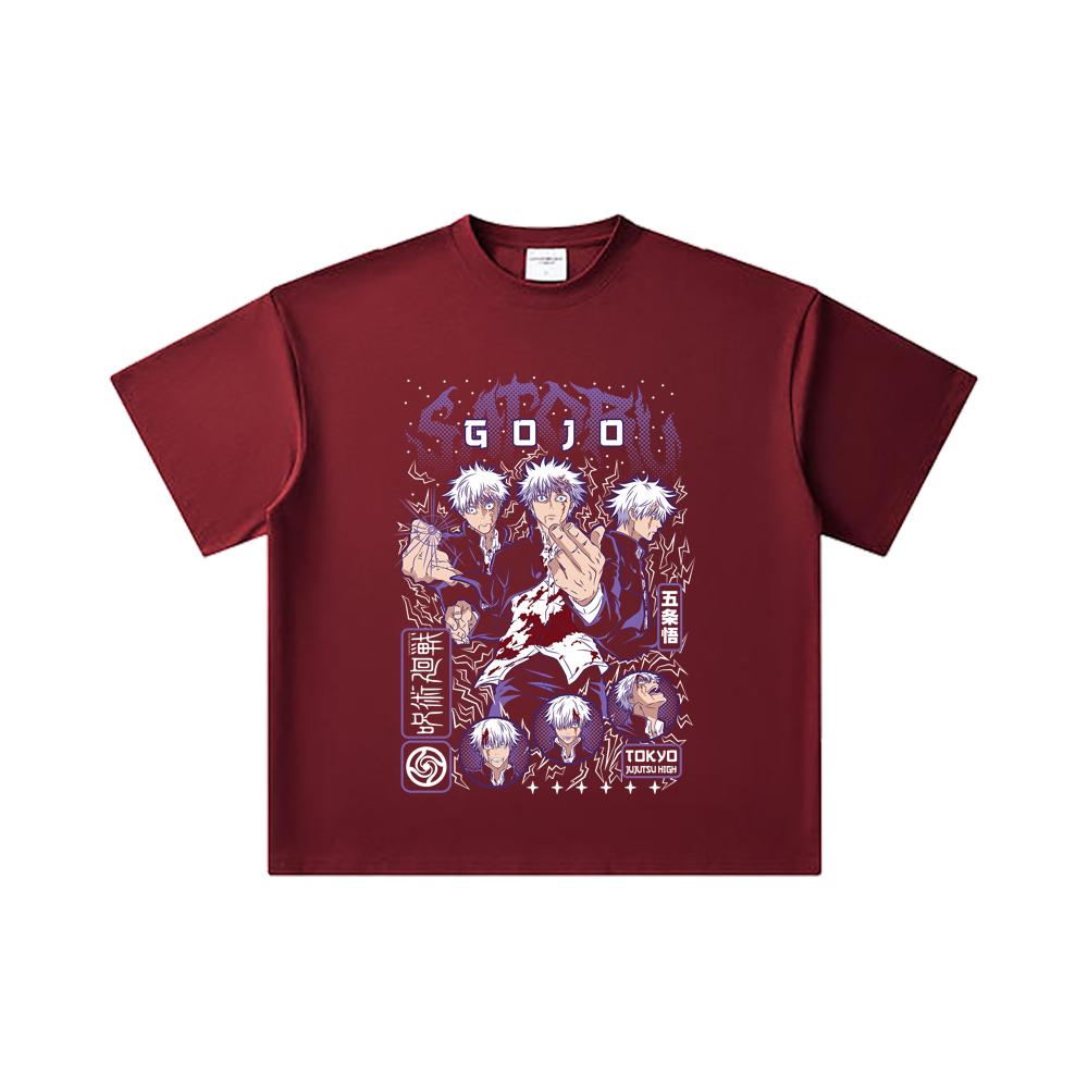 

260 GSM Double Yarn 32 Count 100% Cotton Jujutsu Kaisen V24 Gojo Print Unisex Heavy Cotton T Shirt 2XL вина червоного кольору