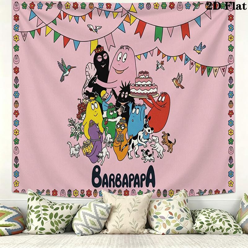 Barbapapa Wall Tapestry Aesthetic Wall Hanging Printed Fabric Blanket Decorative Tapestries for Bedroom Living Room Home Decor