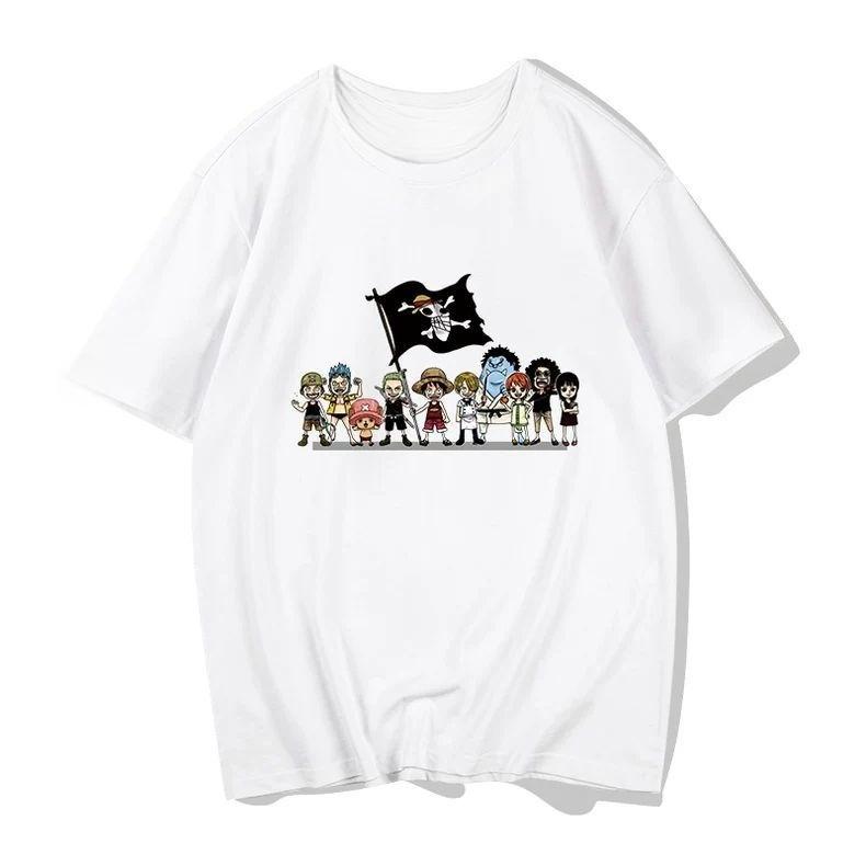 One Piece Straw Hat Crew Tshirt Cotton Fashion Brand Loose Tops for Unisex Women Luffy Zoro M