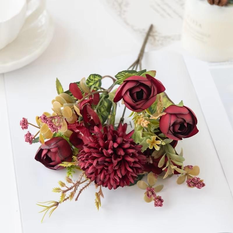 

Artificial Flowers Cheaper Tea Rose Buds Diy Candy Box Vase for Home Room Decor Christmas Garland Wedding Bouquet Silk Hydrangea бордовий