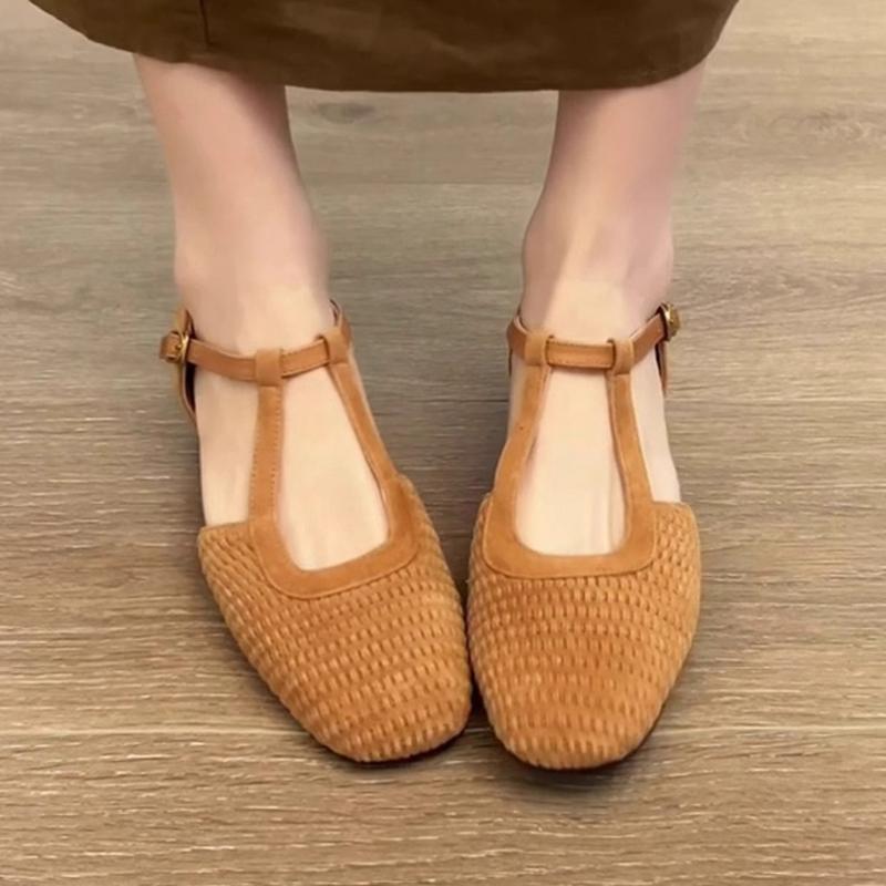 Fashion High Quality Faux Suede Flat Sandals Women Retro Woven Roman Sandals Fashion Cozy Ankle Strap Buckle Design Brand Casual Shoes