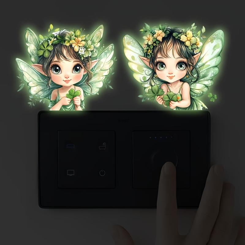 Glow-In-The-Dark Switch Stickers Purple Star Green Fairy Design Self-Adhesive Removable Pvc Wall Sticker Home Decor Luminous Art