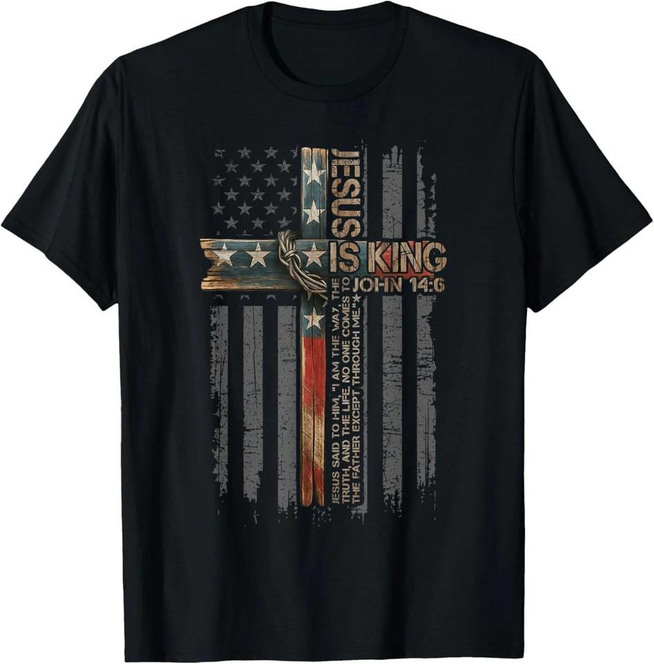 Jesus Is King John 146 Jesus Christian American USA Flag T-Shirt XL