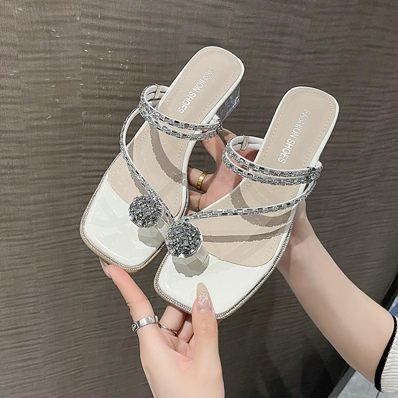 Fashion versatile style outerwear girl thick heel slippers women's summer 2025 new sandals with skirt high heel slippers