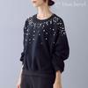 Pearl Sweatshirt Volume Round Loose [Blue Beryl] [Limited Stock] [Blue Beryl] Women's Pullover, Sleeves, Neck, Off-the-Shoulder, Fit, Black,