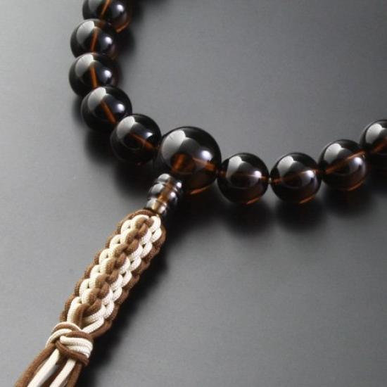[Kyoto Butsudan Hayashi] Men's Prayer Beads with Braided Tassel and Brown Crystal, Jodo Shinshu Honganji [Prayer Beads Bag Set] M-081, Kyoto