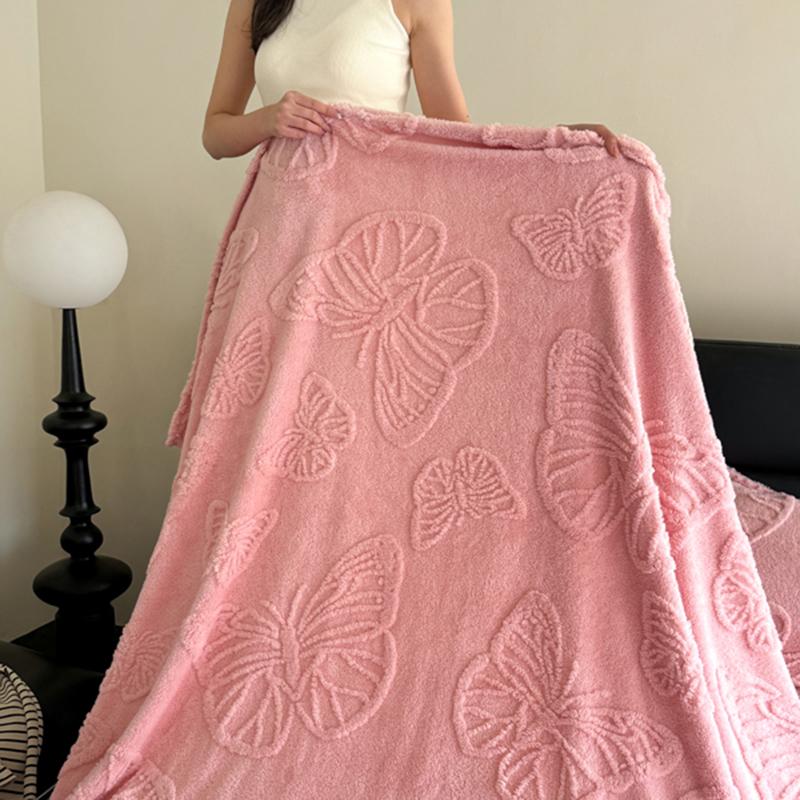 High weight luxury comfortable Tafu velvet butterfly jacquard blanket solid color multifunctional leisure blanket