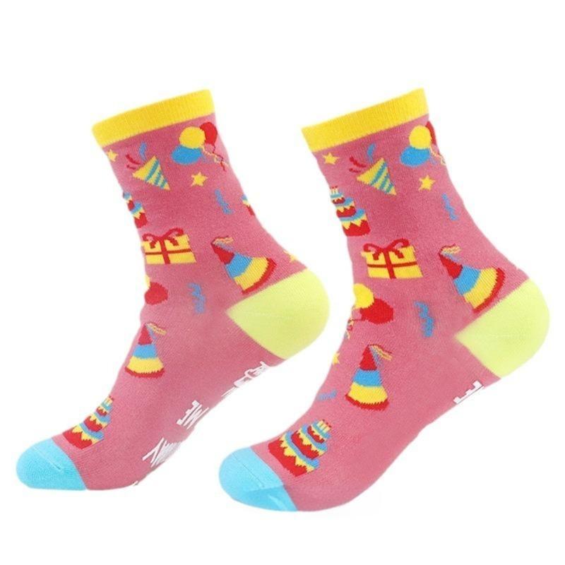 Festival Jacquard Socks with Blessing Letters Soles for Women Men Teens Aged 18 to 21 Cotton Birthday Party Hosiery
