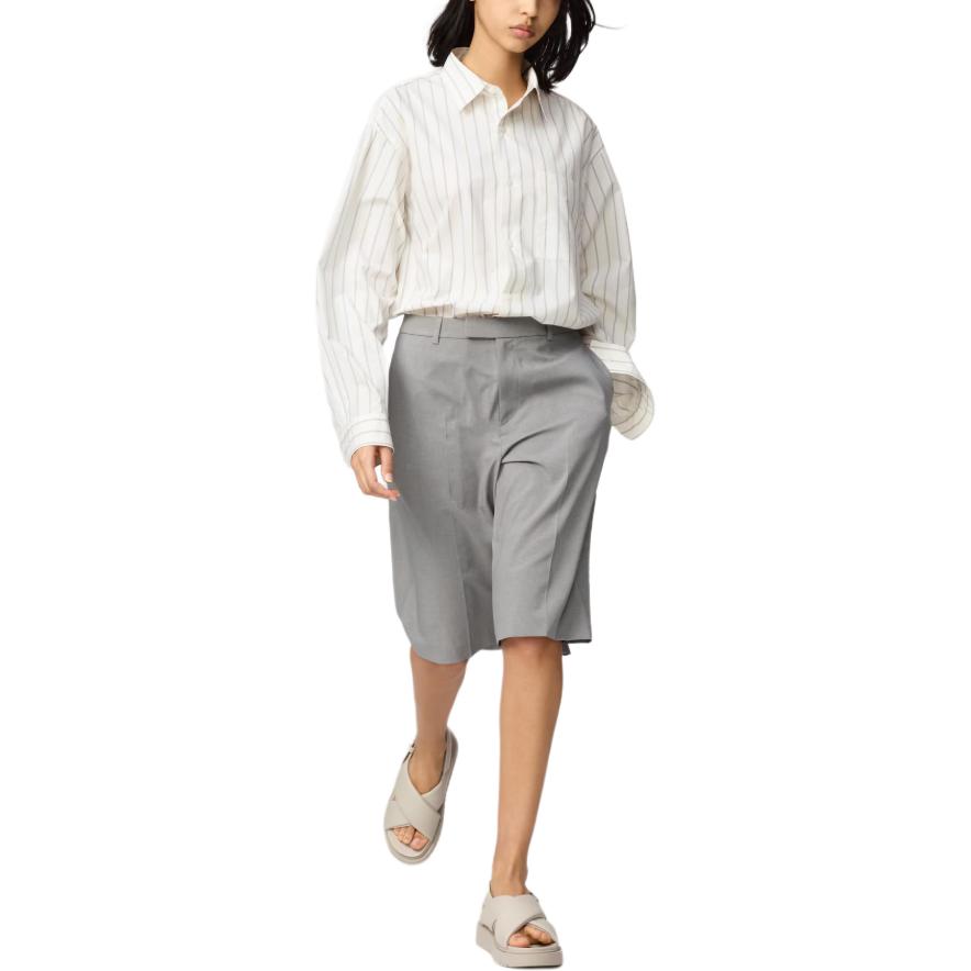 Uniqlo Proužkovaný límec Jedna kapsa Knoflíky Volná Ležérní Dlouhý rukáv Koš Unisex košile 476025-30