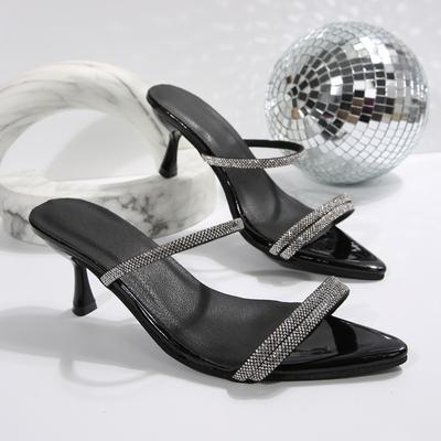 Fashion Rhinestone Slender Strap Stiletto High Heels Women's Summer New Slip Strap Anti-slip Outside Wear Cool Mopping