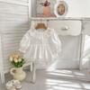 Spring Baby Girl Romper Long Sleeve Ruffled Round Neck Princess Bodysuit Dress For 100 Days Celebration