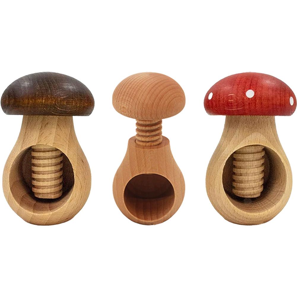 Creative Mushroom Shape Nutcracker Wooden Walnut Opener Walnut & Hard Shell Nut Opener Tool Multi-function Kitchen Tool