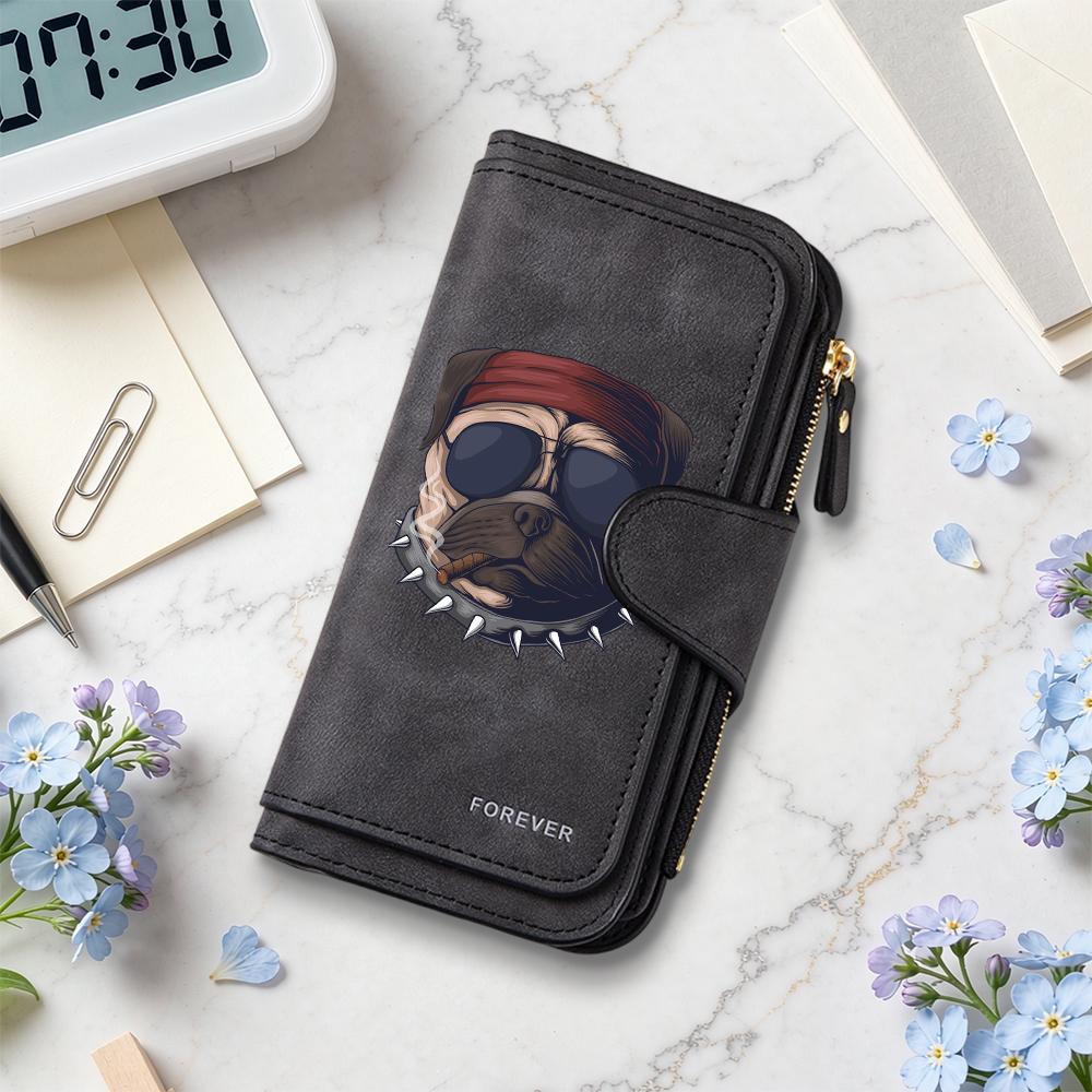 Cool Pirate Dog Pattern Long Wallet Fashion Casual Multi Card Slot Portable Purse