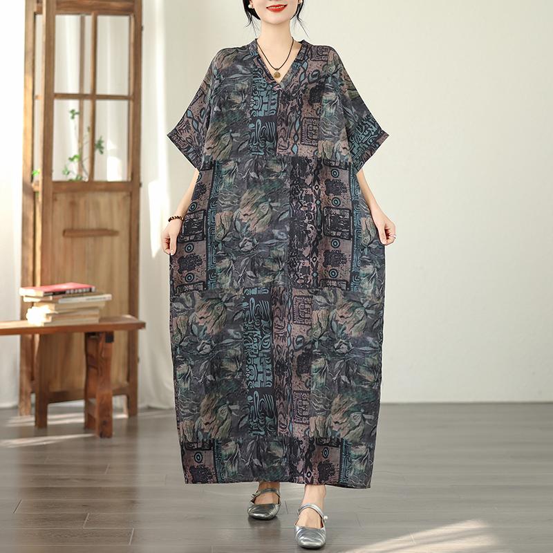 DIMANAF New 2026 Women Plus Size Spring Summer Beach Long Dress Loose Oversize Maxi Floral Print Vintage