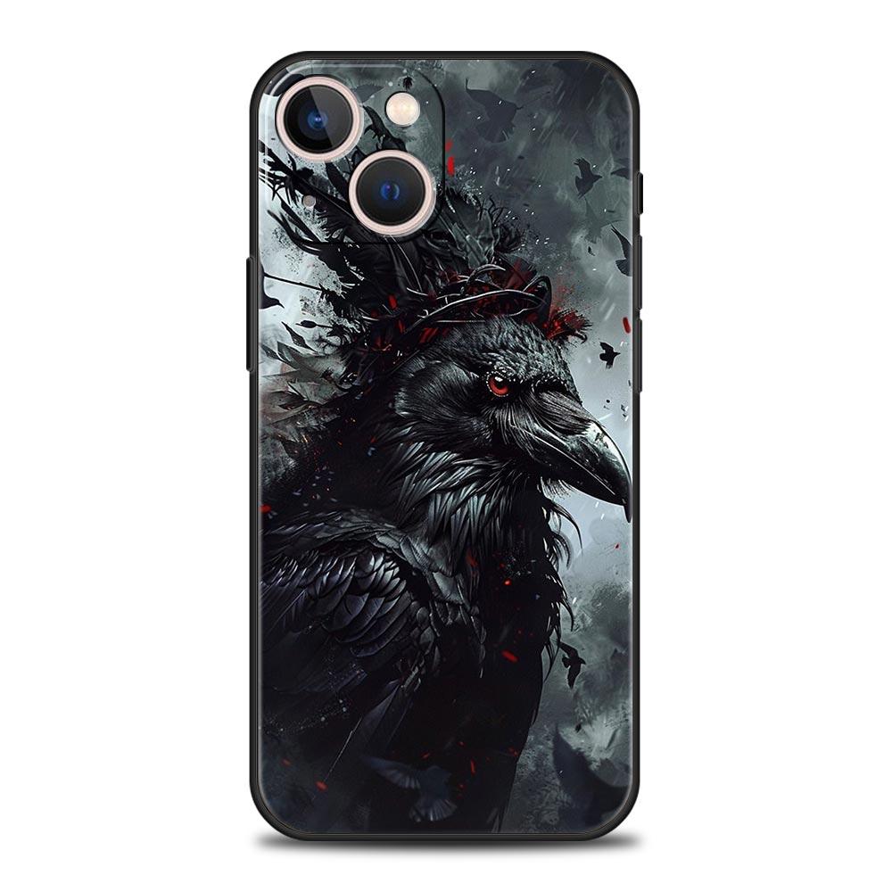 Black Raven Phone Case Cover for iPhone 17 16 15 14 13 12 11 Pro Max 17 Air Plus Shockproof Soft TPU Shell Fundas Capa Coque Bag