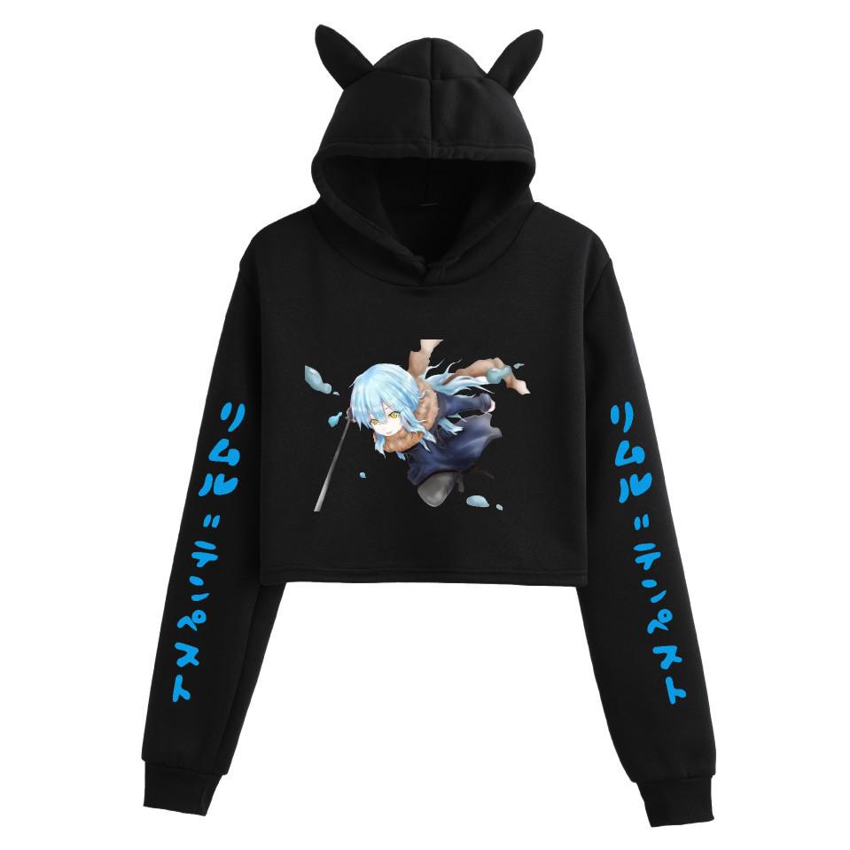Reincarnato come uno Slime Crop Top Corto da Donna Anime con Orecchie da Gatto