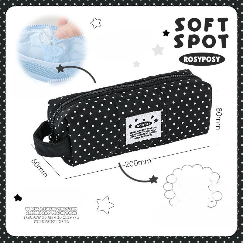 RosyPosy soft furnishings, Korean polka dot good material pencil bag, cotton-filled large-capacity student pencil bag, girls stationery bag