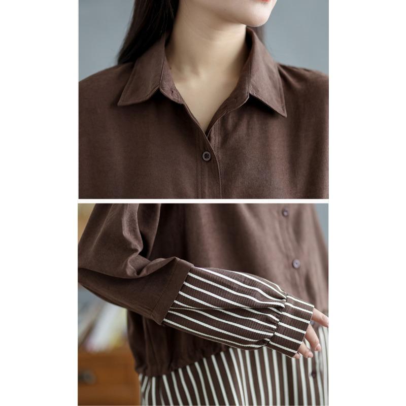 DIMANAF 2025 Plus Size New Blouse Long Sleeve Shirt Casual Stripe Tops Tees Vintage Women Loose Shirt Basic Oversize