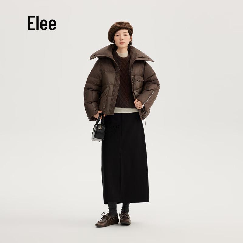 Aileiyi Women's Short Lapel Jacquard Puffer Jacket