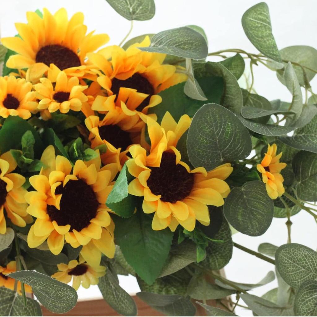 WYSRJ Artificial Sunflower Swag with Eucalyptus, 29.5 Inch Decorative Swag Floral with Sunflowers Wedding Arch Decor Fake Floral Wreath for Door