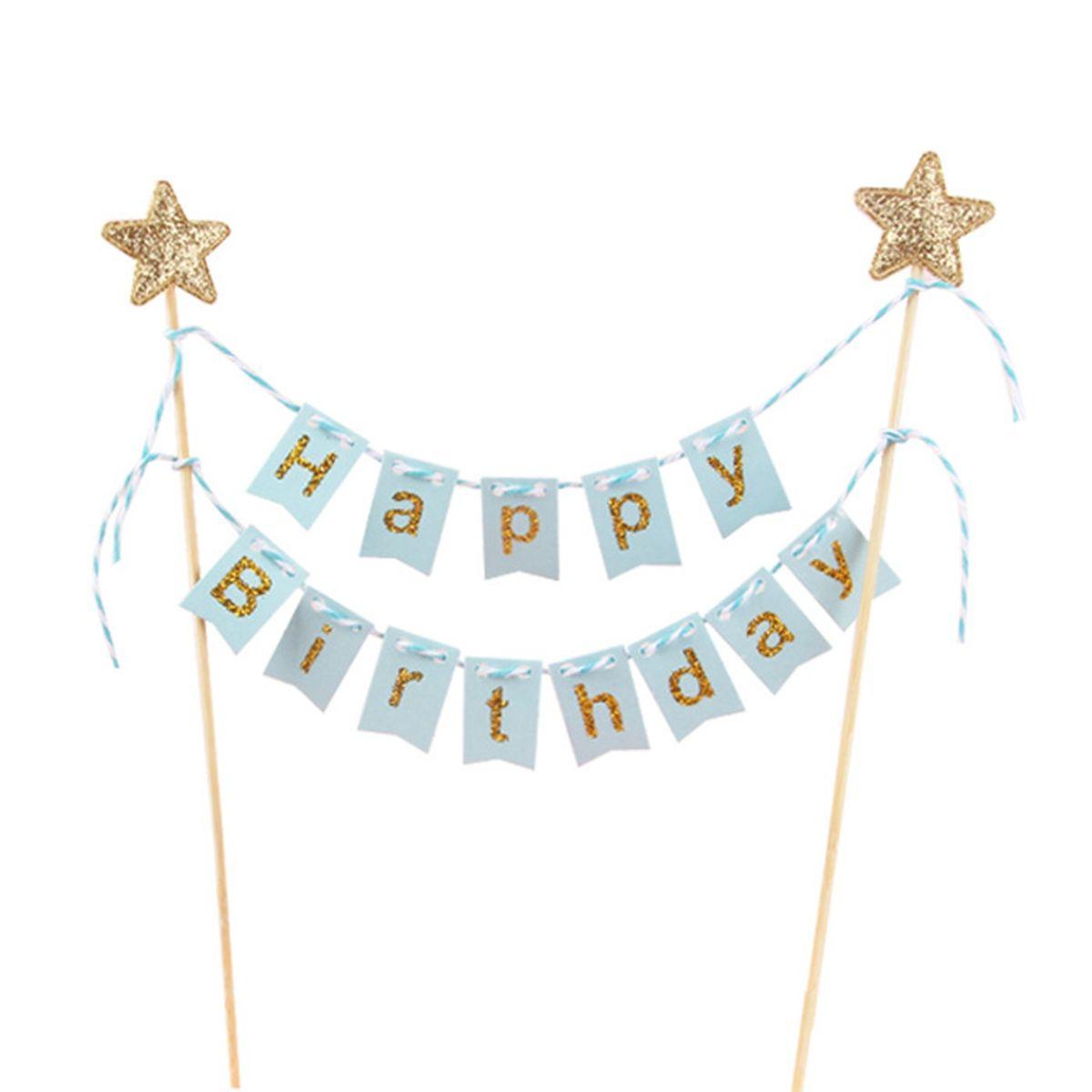 

Happy Birthday Cake Flags DIY Gold Stars Bunting Banner Kids Adults Baking Decoration Baby Shower Party Supplies синій