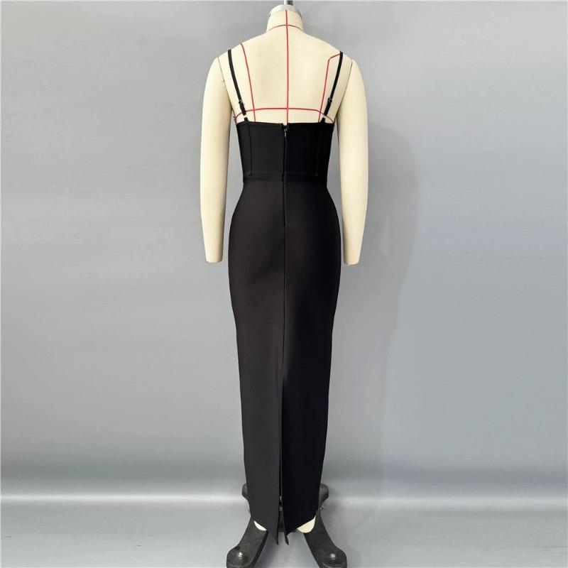 Seksowna sukienka bandażowa z koralikami, na ramiączkach, obcisła, z rozcięciami, sukienka bandażowa, sukienka bankietowa wieczorowa, nowa odzież damska