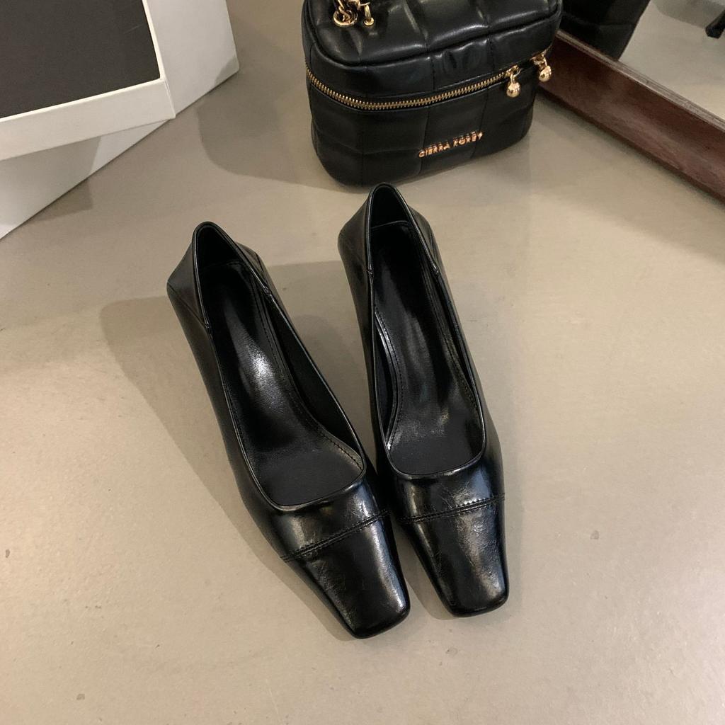 2025 Spring Women's Stiletto Single Shoes French Retro Style Plain Color Square Tail Casual Style French High Heels Women's Outer Wear
