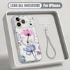 Floral Pattern Hand Strap Case For iPhone 17 Pro Max Hybrid TPU+PC Magnetic For Magsafe Matte Cover For iPhone 16 15 14 13 Pro Max