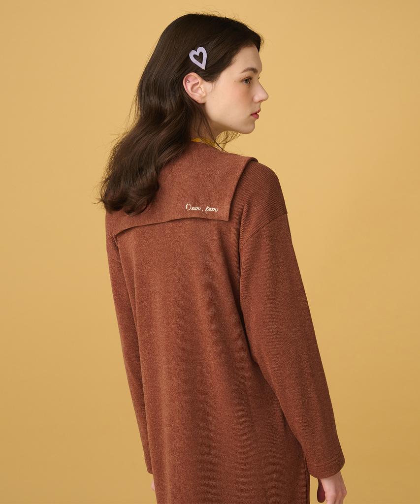 Dear Fear Sailor Collar Knit Dress Brown