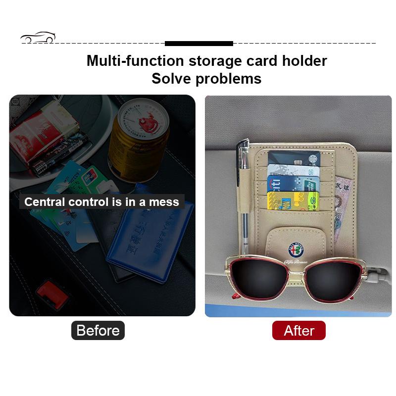Car Sun Visor Organizer Multi-Pocket Card Glasses Storage Holder for Alfa Romeo AlfaRomeo Giulietta 159 Giulia 147 Mito 156