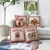 1pc Christmas Pillowcase,Vintage Santa,Reindeer,Candy Cane&Sleigh with Red-White Striped Edge Add a Festive Christmas Vibe