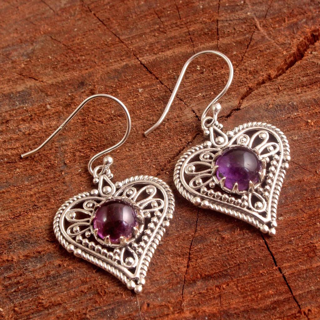 Amethyst February Birthstone Heart Earring 100% 925 Sterling Silver Women Solid Jewelry