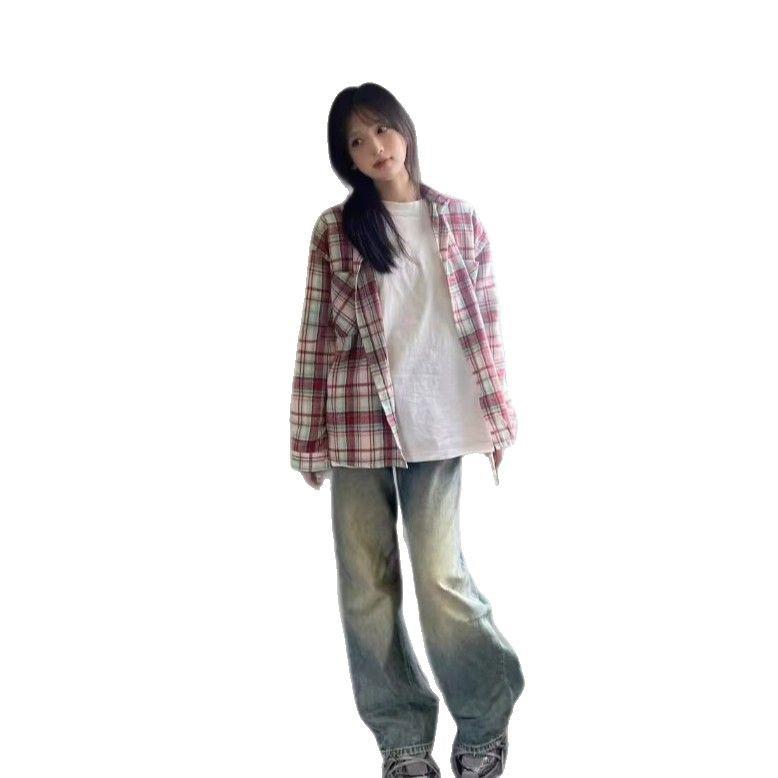 Unisex Karohemd mit koreanischem Umlege-Polokragen - Süßer und frischer Stil